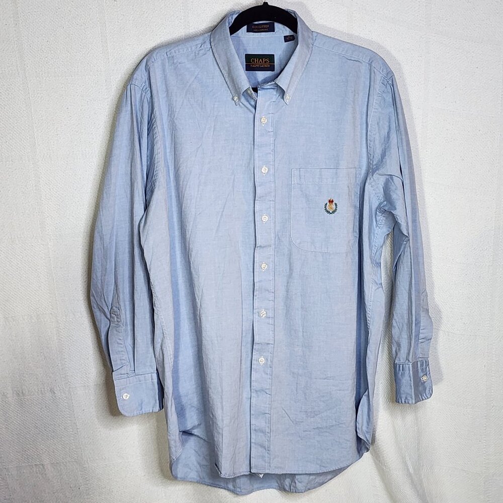 Chaps Ralph Lauren Blue Cotton Classic Vtg Button Up LS Oxford Shirt Sz 17 32/33